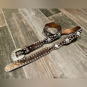 Nocona Women Hair On Hide Rhinestone Studded Leather Belt XL N3441102 Western